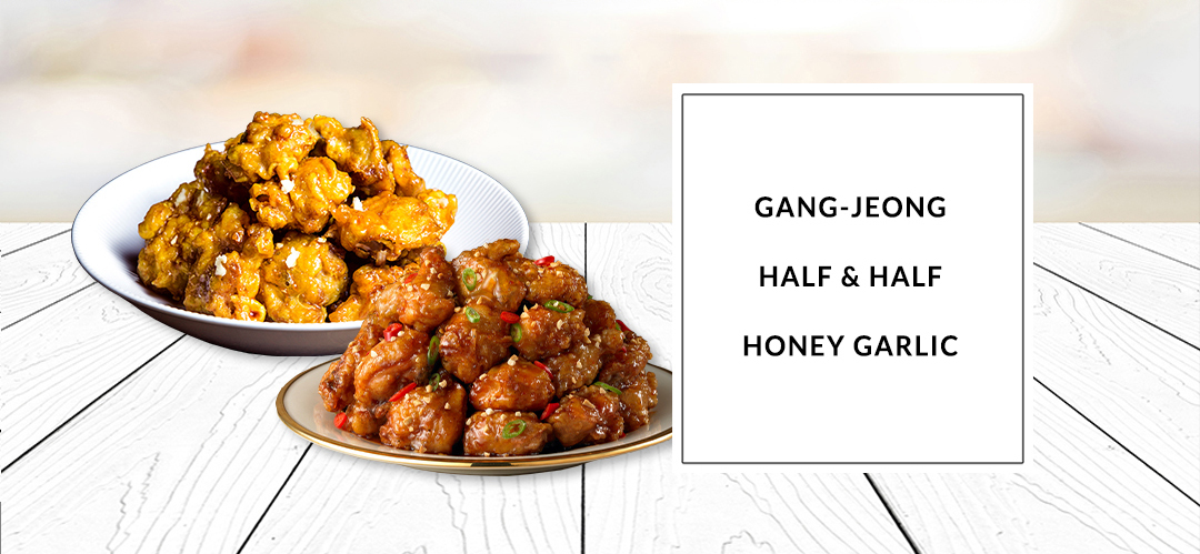 gang-jeong, half & half, honey garlic